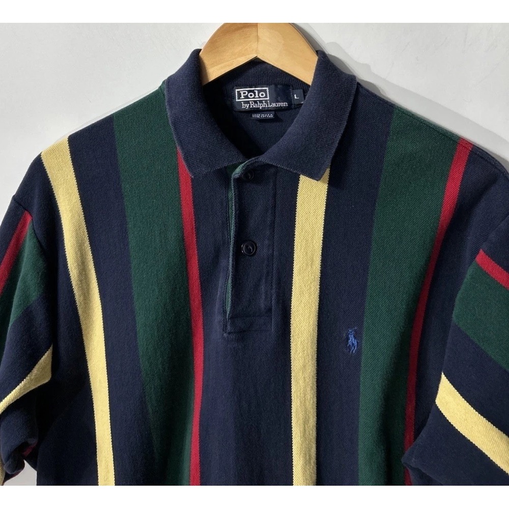 Mens Vintage USA 90s Polo Ralph Lauren Stripe Short Sleeve Polo Shirt L
